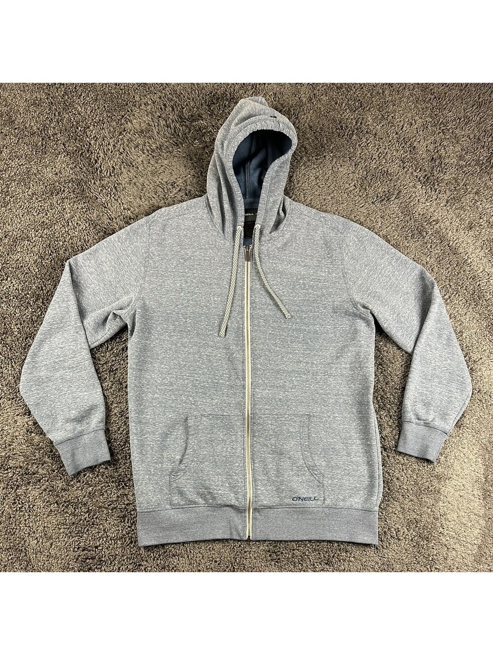 O'Neill Mens XL Full Zip Hoodie Blue Heathered Fleece Sweatshirt Jacket Surf